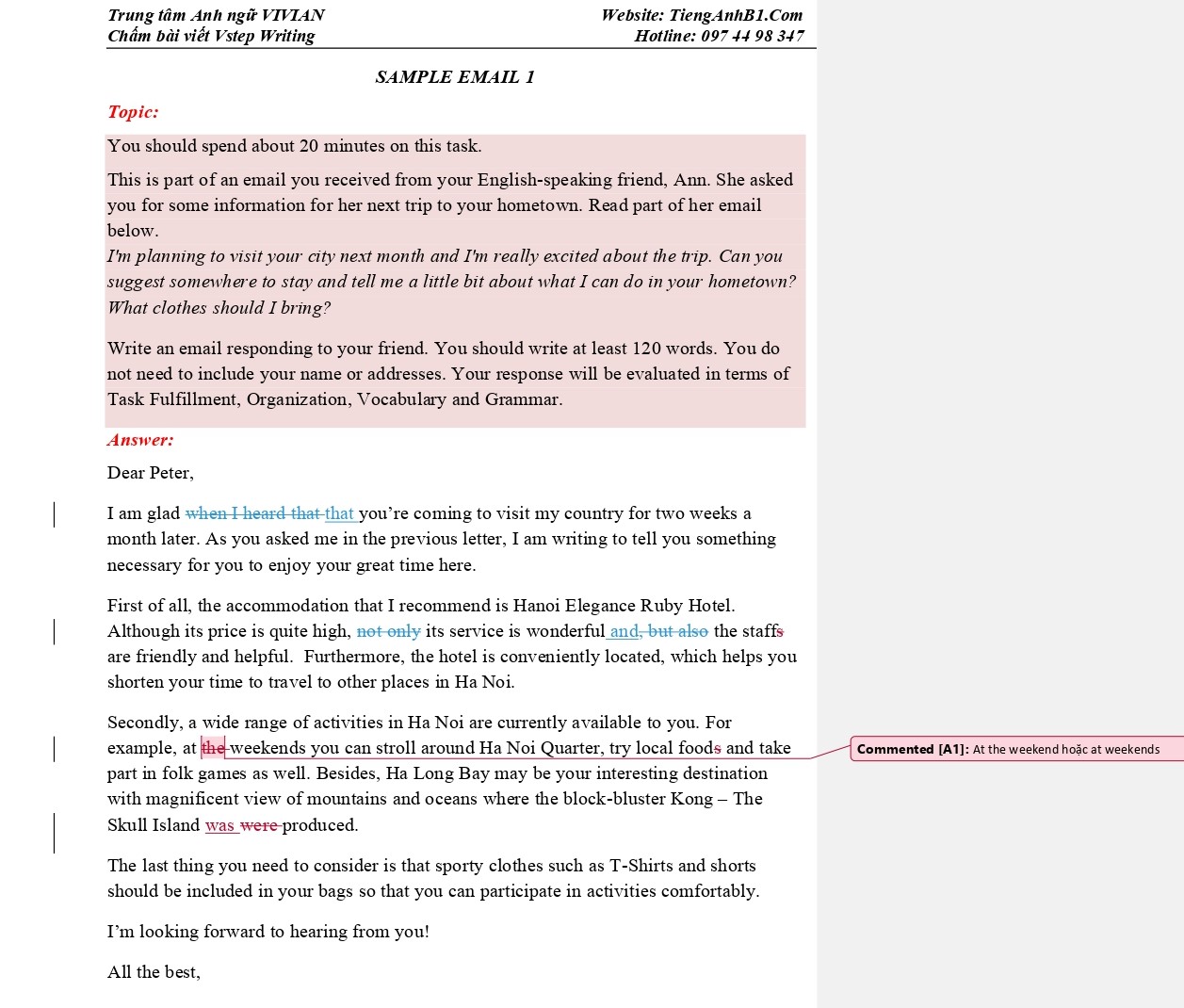 Chấm bài viết Vstep sample email page 1